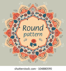Ornamental round seamless lace pattern. orange yellow pink blue