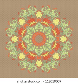 Ornamental round seamless lace pattern. warm autumn colors