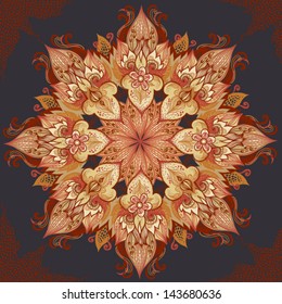 Ornamental round seamless pattern with many details. Ornate ornament in east style. Element for design.