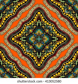 Ornamental round seamless pattern with many details