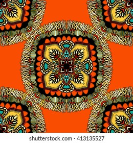 Ornamental round seamless pattern with many details