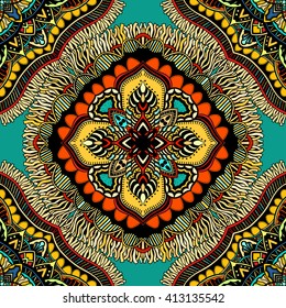 Ornamental round seamless pattern with many details