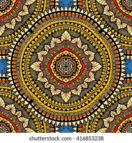 Ornamental round seamless pattern with many details