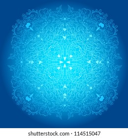 Ornamental round snowflake. lace pattern. cold winter colors
