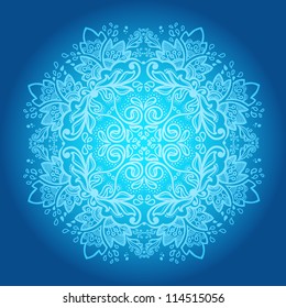 Ornamental round snowflake. lace pattern. cold winter colors
