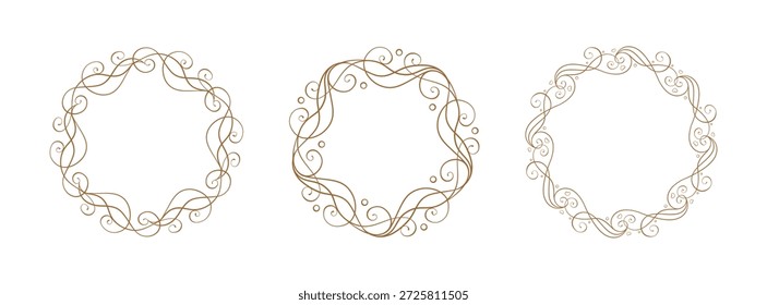 Colección de marcos giratorios redondos ornamentales. Bordes clásicos de Vector para el diseño de etiquetas