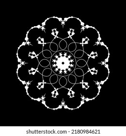 Ornamental round symbol. Mnadala vector illustration on black background