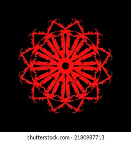 Ornamental round symbol in red. Red Mandala vector illustration on black background