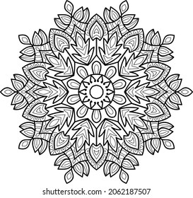 Ornamental rounded mandala zen tangle design colouring book page for adults vector illustration template Vintage, pattern, decorative, elements, Henna, Mehndi.