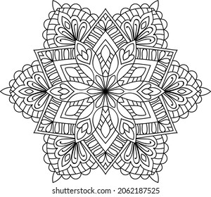 Ornamental rounded mandala zen tangle design colouring book page for adults vector illustration template Vintage, pattern, decorative, elements, Henna, Mehndi.