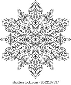 Ornamental rounded mandala zen tangle design colouring book page for adults vector illustration template Vintage, pattern, decorative, elements, Henna, Mehndi.