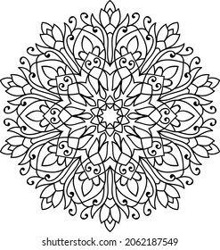 Ornamental rounded mandala zen tangle design colouring book page for adults vector illustration template Vintage, pattern, decorative, elements, Henna, Mehndi.