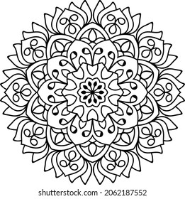 Ornamental rounded mandala zen tangle design colouring book page for adults vector illustration template Vintage, pattern, decorative, elements, Henna, Mehndi.