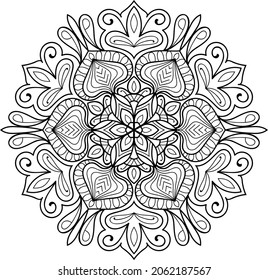página del libro de colorear de diseño de la mancha dorada redondeada para adultos modelo de ilustración vectorial Vintage, patrón, decorativo, elementos, Henna, Mehndi.