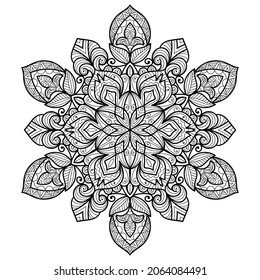 Ornamental rounded mandala zen tangle design colouring book page for adults vector illustration template Vintage, pattern, decorative, elements, Henna, Mehndi.