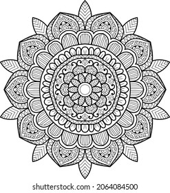 Ornamental rounded mandala zen tangle design colouring book page for adults vector illustration template Vintage, pattern, decorative, elements, Henna, Mehndi.