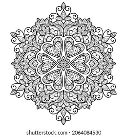 página del libro de colorear de diseño de la mancha dorada redondeada para adultos modelo de ilustración vectorial Vintage, patrón, decorativo, elementos, Henna, Mehndi.