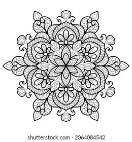 Ornamental rounded mandala zen tangle design colouring book page for adults vector illustration template Vintage, pattern, decorative, elements, Henna, Mehndi.