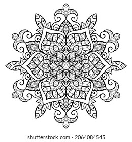 Ornamental rounded mandala zen tangle design colouring book page for adults vector illustration template Vintage, pattern, decorative, elements, Henna, Mehndi.