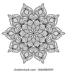 página del libro de colorear de diseño de la mancha dorada redondeada para adultos modelo de ilustración vectorial Vintage, patrón, decorativo, elementos, Henna, Mehndi.