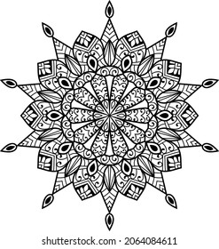 Ornamental rounded mandala zen tangle design colouring book page for adults vector illustration template Vintage, pattern, decorative, elements, Henna, Mehndi.