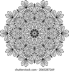página del libro de colorear de diseño de la mancha dorada redondeada para adultos modelo de ilustración vectorial Vintage, patrón, decorativo, elementos, Henna, Mehndi.