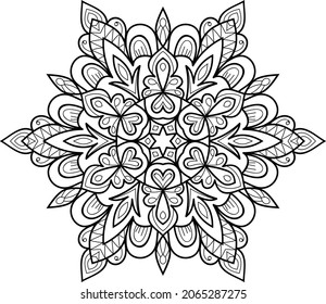 Ornamental rounded mandala zen tangle design colouring book page for adults vector illustration template Vintage, pattern, decorative, elements, Henna, Mehndi.
