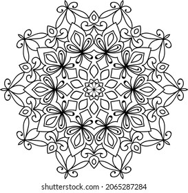 Ornamental rounded mandala zen tangle design colouring book page for adults vector illustration template Vintage, pattern, decorative, elements, Henna, Mehndi.
