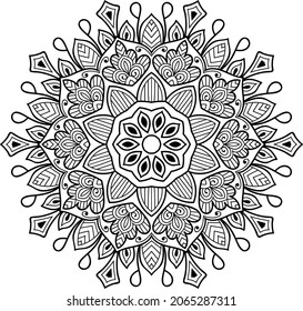 página del libro de colorear de diseño de la mancha dorada redondeada para adultos modelo de ilustración vectorial Vintage, patrón, decorativo, elementos, Henna, Mehndi.