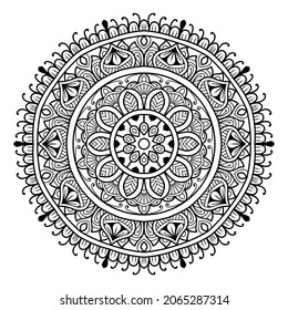 Ornamental rounded mandala zen tangle design colouring book page for adults vector illustration template Vintage, pattern, decorative, elements, Henna, Mehndi.