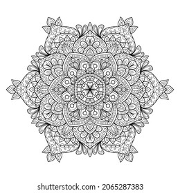 Ornamental rounded mandala zen tangle design colouring book page for adults vector illustration template Vintage, pattern, decorative, elements, Henna, Mehndi.