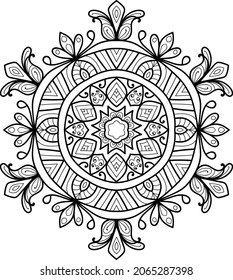 página del libro de colorear de diseño de la mancha dorada redondeada para adultos modelo de ilustración vectorial Vintage, patrón, decorativo, elementos, Henna, Mehndi.