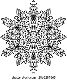 Ornamental rounded mandala zen tangle design colouring book page for adults vector illustration template Vintage, pattern, decorative, elements, Henna, Mehndi.
