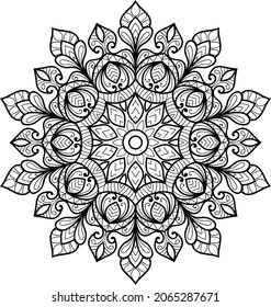 Ornamental rounded mandala zen tangle design colouring book page for adults vector illustration template Vintage, pattern, decorative, elements, Henna, Mehndi.