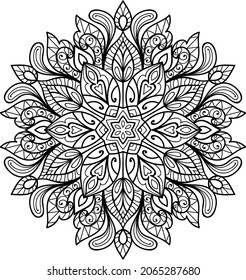 página del libro de colorear de diseño de la mancha dorada redondeada para adultos modelo de ilustración vectorial Vintage, patrón, decorativo, elementos, Henna, Mehndi.
