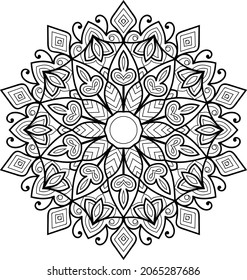 Ornamental rounded mandala zen tangle design colouring book page for adults vector illustration template Vintage, pattern, decorative, elements, Henna, Mehndi.