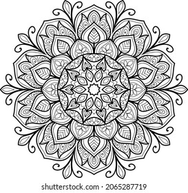 Ornamental rounded mandala zen tangle design colouring book page for adults vector illustration template Vintage, pattern, decorative, elements, Henna, Mehndi.