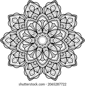 Ornamental rounded mandala zen tangle design colouring book page for adults vector illustration template Vintage, pattern, decorative, elements, Henna, Mehndi.