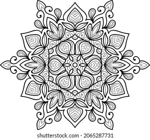 página del libro de colorear de diseño de la mancha dorada redondeada para adultos modelo de ilustración vectorial Vintage, patrón, decorativo, elementos, Henna, Mehndi.