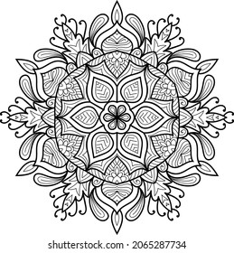 página del libro de colorear de diseño de la mancha dorada redondeada para adultos modelo de ilustración vectorial Vintage, patrón, decorativo, elementos, Henna, Mehndi.