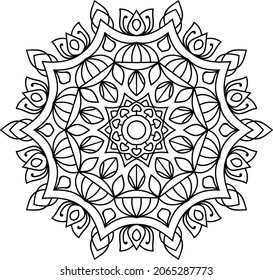 Ornamental rounded mandala zen tangle design colouring book page for adults vector illustration template Vintage, pattern, decorative, elements, Henna, Mehndi.