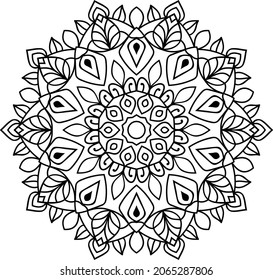 Ornamental rounded mandala zen tangle design colouring book page for adults vector illustration template Vintage, pattern, decorative, elements, Henna, Mehndi.