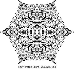 Ornamental rounded mandala zen tangle design colouring book page for adults vector illustration template Vintage, pattern, decorative, elements, Henna, Mehndi.