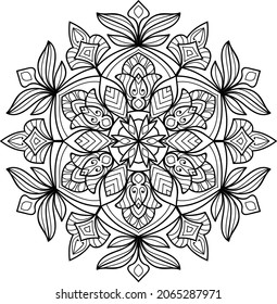 Ornamental rounded mandala zen tangle design colouring book page for adults vector illustration template Vintage, pattern, decorative, elements, Henna, Mehndi.