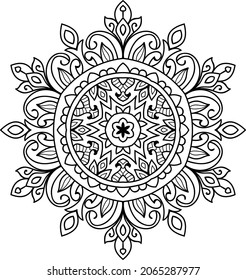 Ornamental rounded mandala zen tangle design colouring book page for adults vector illustration template Vintage, pattern, decorative, elements, Henna, Mehndi.