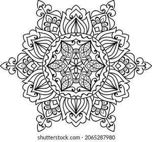 Ornamental rounded mandala zen tangle design colouring book page for adults vector illustration template Vintage, pattern, decorative, elements, Henna, Mehndi.