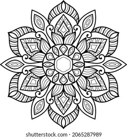 página del libro de colorear de diseño de la mancha dorada redondeada para adultos modelo de ilustración vectorial Vintage, patrón, decorativo, elementos, Henna, Mehndi.