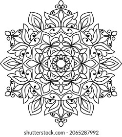 Ornamental rounded mandala zen tangle design colouring book page for adults vector illustration template Vintage, pattern, decorative, elements, Henna, Mehndi.