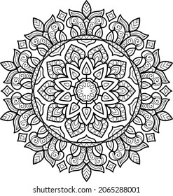 Ornamental rounded mandala zen tangle design colouring book page for adults vector illustration template Vintage, pattern, decorative, elements, Henna, Mehndi.