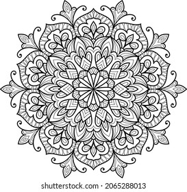 Ornamental rounded mandala zen tangle design colouring book page for adults vector illustration template Vintage, pattern, decorative, elements, Henna, Mehndi.